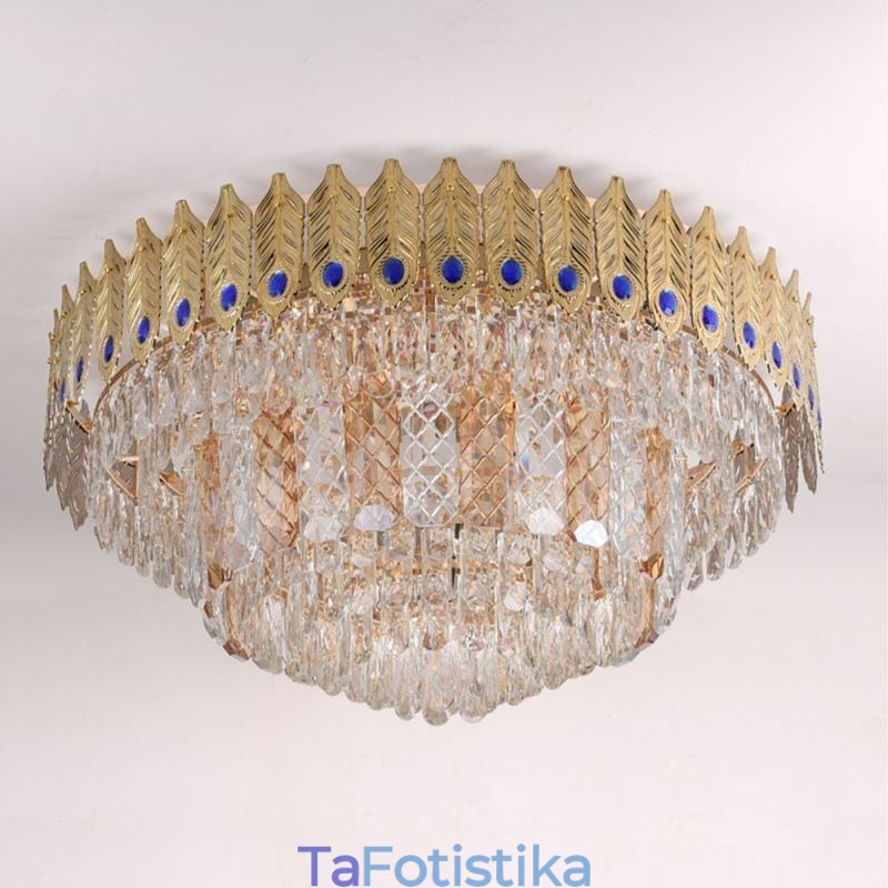 Crystal Flush Mount Στρογγυλό ηλεκτρολυμένο χρυσό πολυτελές φωτιστικό οροφής Phoenix Tail