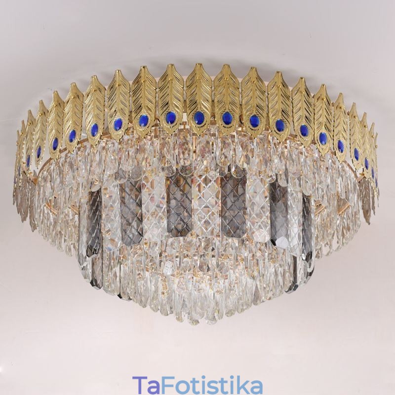 Crystal Flush Mount Στρογγυλό ηλεκτρολυμένο χρυσό πολυτελές φωτιστικό οροφής Phoenix Tail
