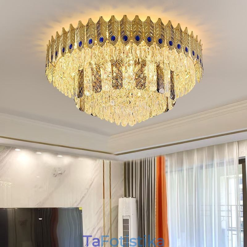 Crystal Flush Mount Στρογγυλό ηλεκτρολυμένο χρυσό πολυτελές φωτιστικό οροφής Phoenix Tail