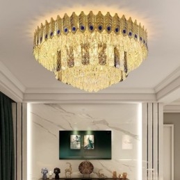 Crystal Flush Mount Στρογγυλό ηλεκτρολυμένο χρυσό πολυτελές φωτιστικό οροφής Phoenix Tail
