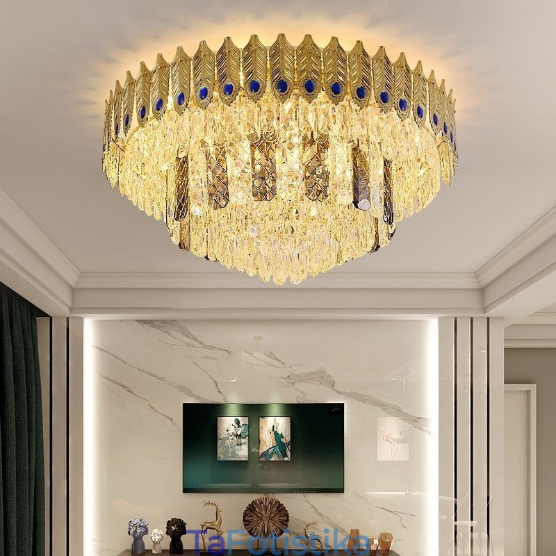 Crystal Flush Mount Στρογγυλό ηλεκτρολυμένο χρυσό πολυτελές φωτιστικό οροφής Phoenix Tail