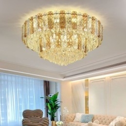 Crystal Flush Mount Διπλής Στρώσης Στρογγυλό Πολυτελές Διακοσμητικό Φωτιστικό Οροφής 80εκ