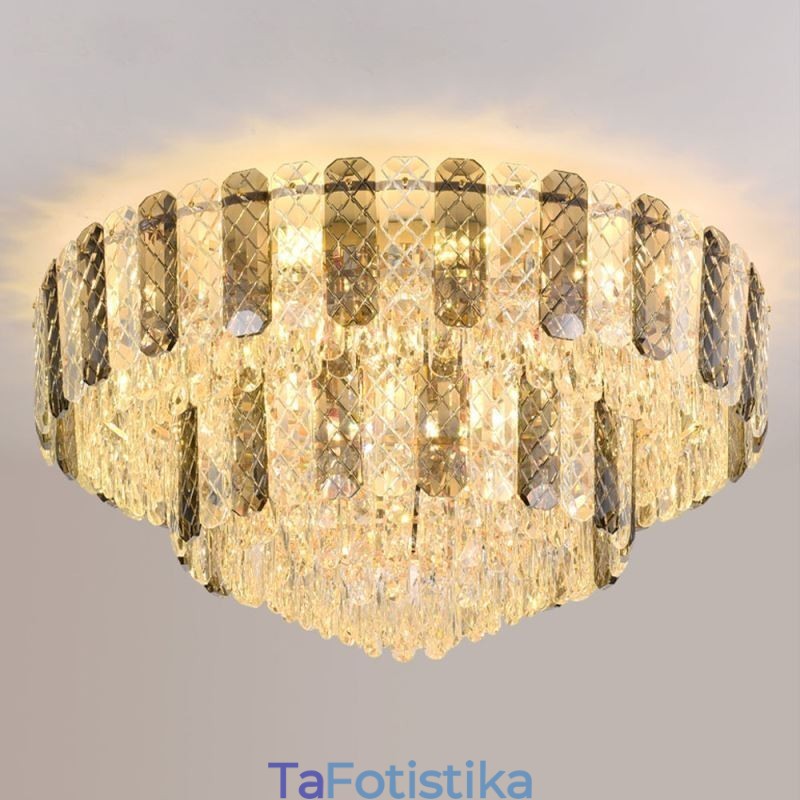 Crystal Flush Mount Διπλής Στρώσης Στρογγυλό Πολυτελές Διακοσμητικό Φωτιστικό Οροφής 80εκ