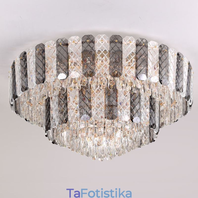 Crystal Flush Mount Διπλής Στρώσης Στρογγυλό Πολυτελές Διακοσμητικό Φωτιστικό Οροφής 80εκ