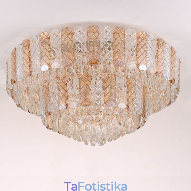 Crystal Flush Mount Διπλής Στρώσης Στρογγυλό Πολυτελές Διακοσμητικό Φωτιστικό Οροφής 80εκ