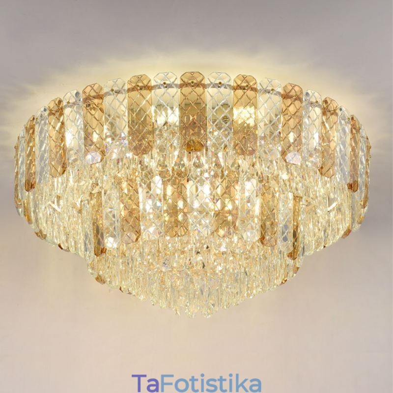Crystal Flush Mount Διπλής Στρώσης Στρογγυλό Πολυτελές Διακοσμητικό Φωτιστικό Οροφής 80εκ