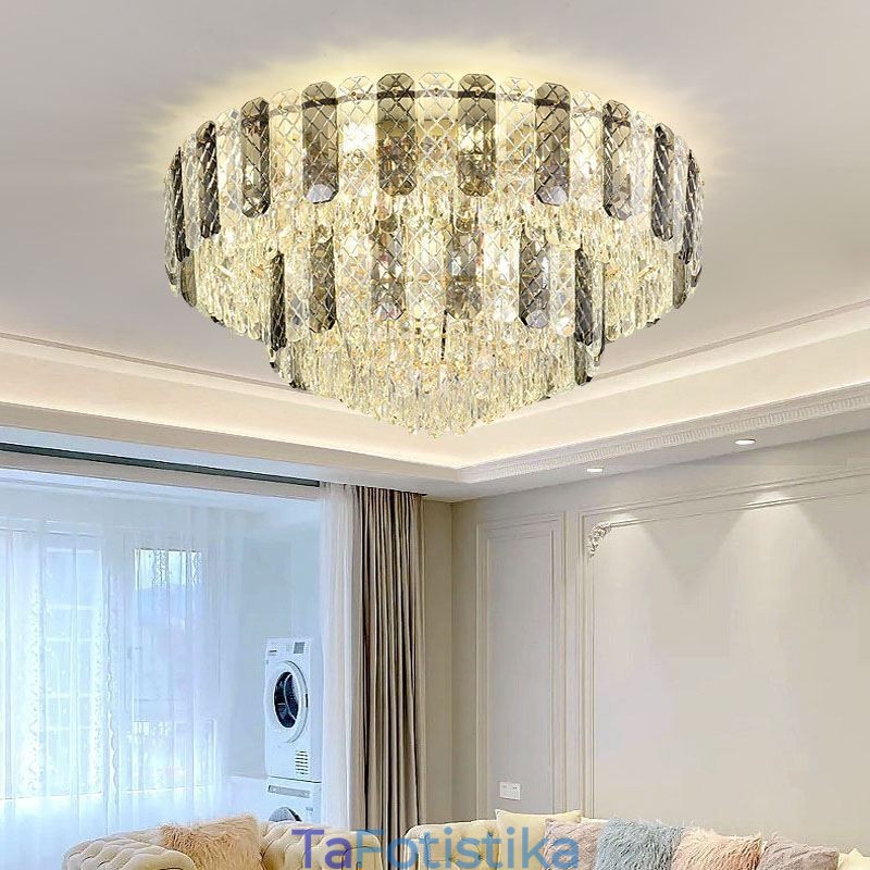 Crystal Flush Mount Διπλής Στρώσης Στρογγυλό Πολυτελές Διακοσμητικό Φωτιστικό Οροφής 80εκ