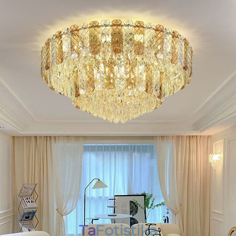 Crystal Flush Mount Διπλής Στρώσης Στρογγυλό Πολυτελές Διακοσμητικό Φωτιστικό Οροφής 80εκ
