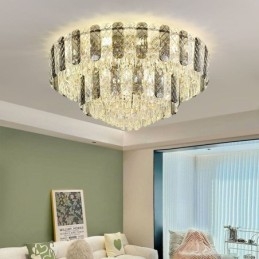 Crystal Flush Mount Διπλής Στρώσης Στρογγυλό Πολυτελές Διακοσμητικό Φωτιστικό Οροφής 80εκ