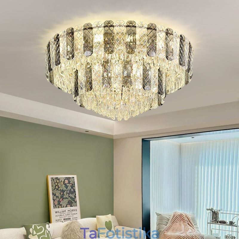 Crystal Flush Mount Διπλής Στρώσης Στρογγυλό Πολυτελές Διακοσμητικό Φωτιστικό Οροφής 80εκ
