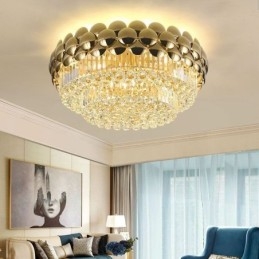 Crystal Flush Mount Στρογγυλό επιχρυσωμένο επιχρυσωμένο διακοσμητικό φωτιστικό οροφής πολυτελείας 80cm