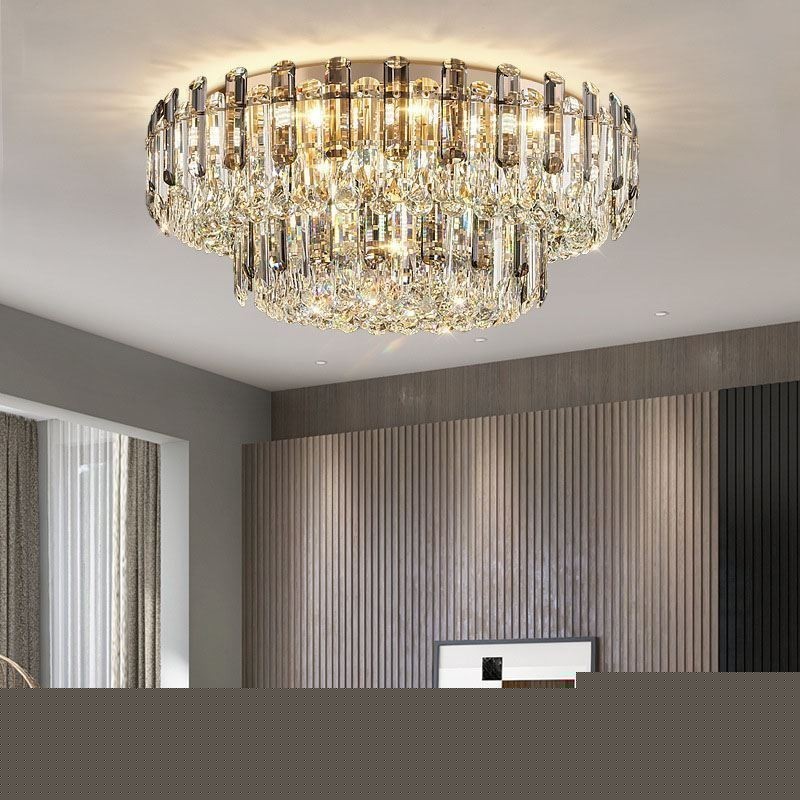 Crystal Flush Mount Smoke Γκρι στρογγυλό κρυστάλλινο διακοσμητικό φωτιστικό οροφής