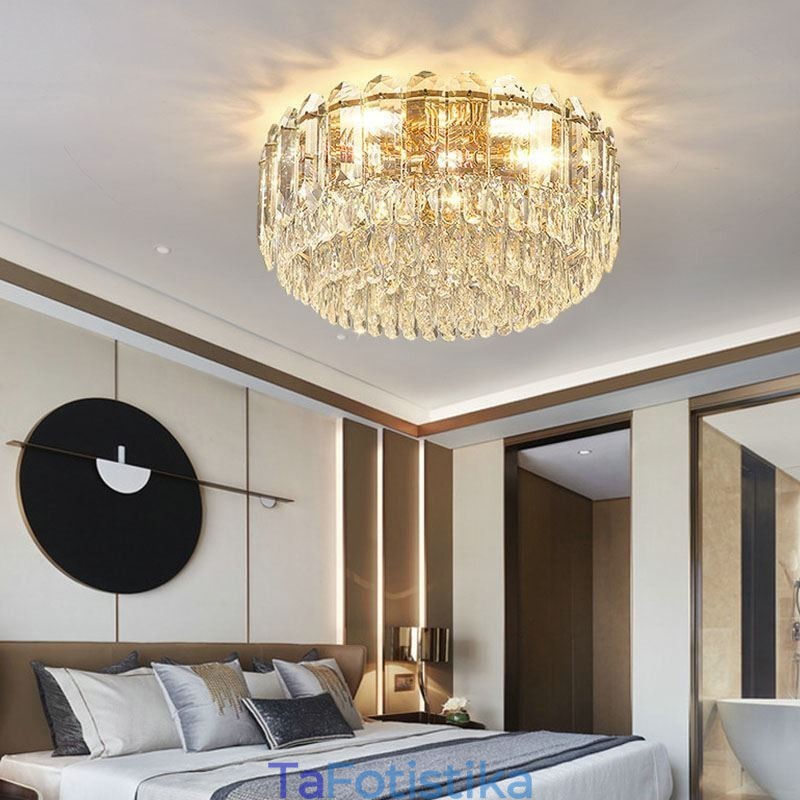 Crystal Flush Mount Στρογγυλή Κρυστάλλινη Διακόσμηση Οροφής Φωτιστικά