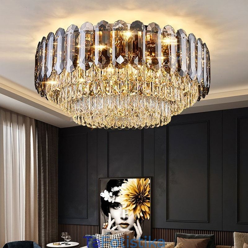 Crystal Flush Mount Smoky Grey στρογγυλό κρύσταλλο διακοσμητικό φωτιστικό οροφής