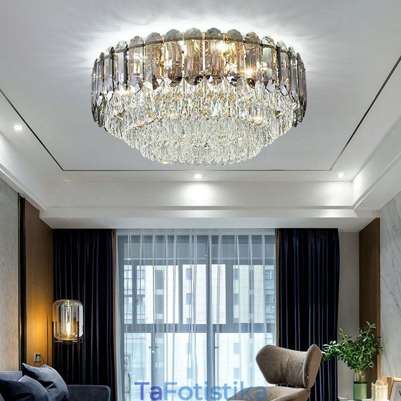 Crystal Flush Mount Smoky Grey στρογγυλό κρύσταλλο διακοσμητικό φωτιστικό οροφής