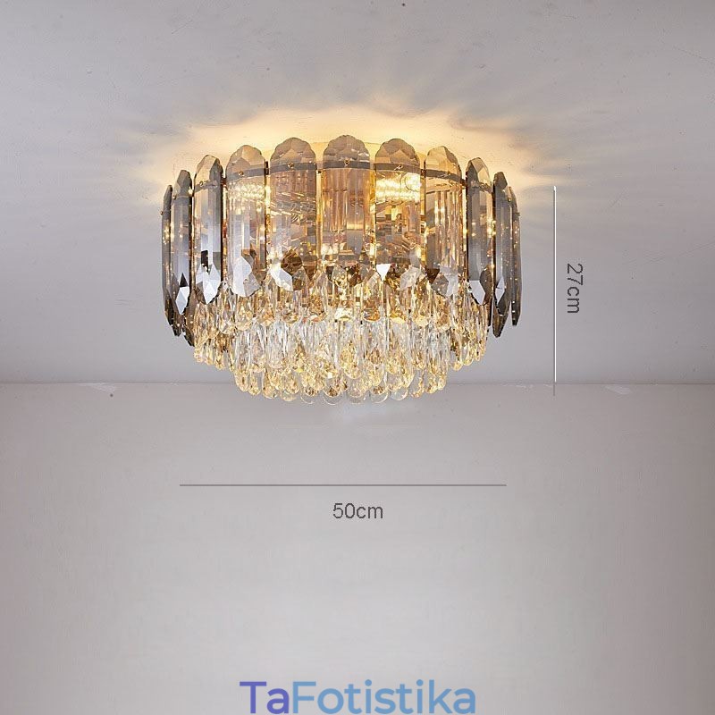 Crystal Flush Mount Smoky Grey στρογγυλό κρύσταλλο διακοσμητικό φωτιστικό οροφής