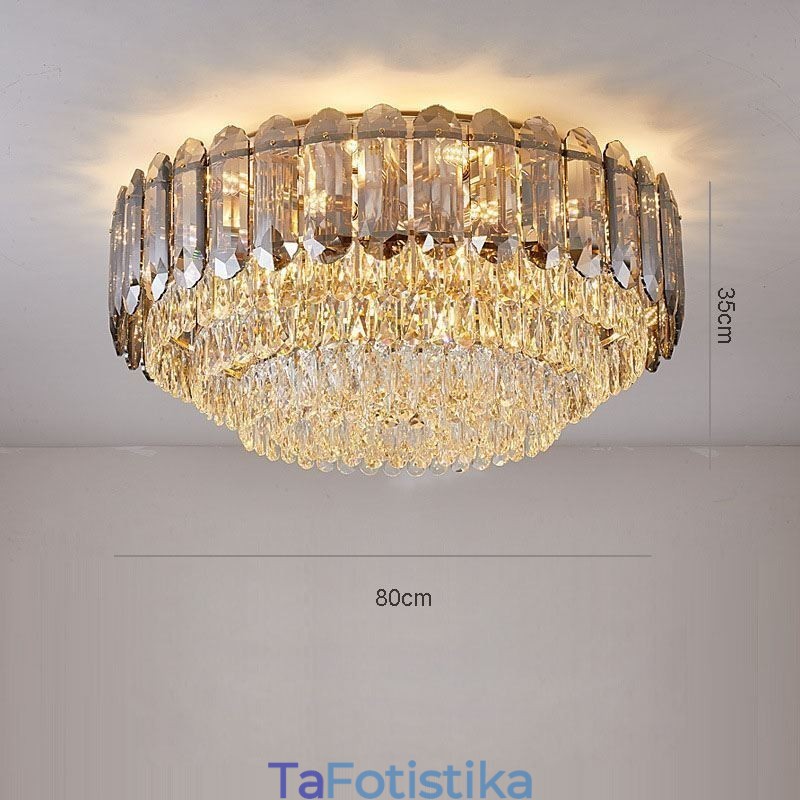 Crystal Flush Mount Smoky Grey στρογγυλό κρύσταλλο διακοσμητικό φωτιστικό οροφής