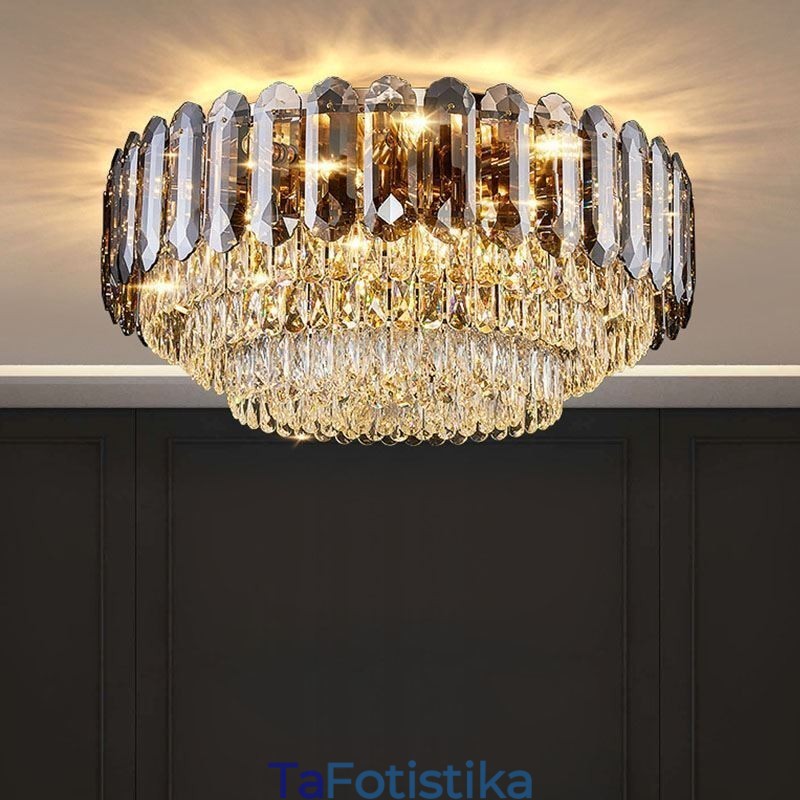 Crystal Flush Mount Smoky Grey στρογγυλό κρύσταλλο διακοσμητικό φωτιστικό οροφής
