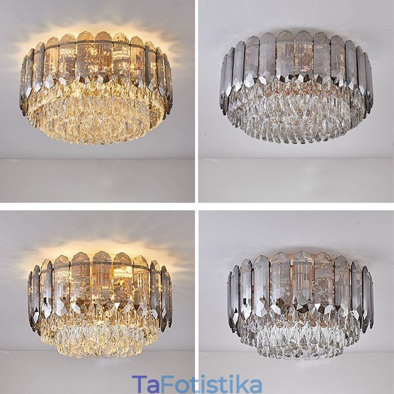 Crystal Flush Mount Smoky Grey στρογγυλό κρύσταλλο διακοσμητικό φωτιστικό οροφής
