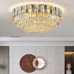 Crystal Flush Mount Στρογγυλό Κρυστάλλινο Διακοσμητικό Φωτιστικό Οροφής Αμπαζούρ με κρύσταλλο κέλυφος