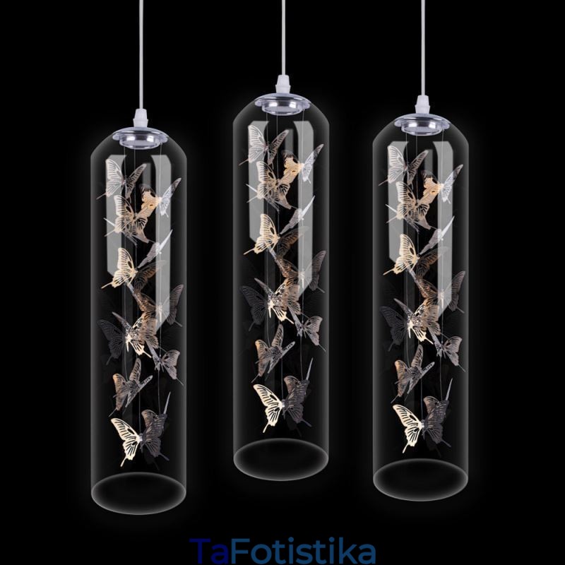Γυάλινο κρεμαστό φως Creative Nordic Cylinder Lamp Butterfly Light