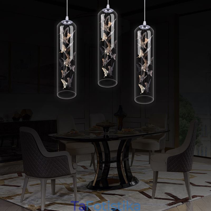 Γυάλινο κρεμαστό φως Creative Nordic Cylinder Lamp Butterfly Light