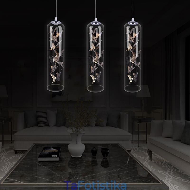 Γυάλινο κρεμαστό φως Creative Nordic Cylinder Lamp Butterfly Light