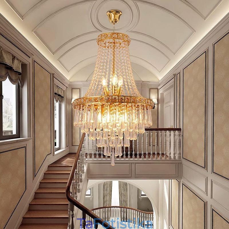 Μοντέρνο Crystal Chandelier Σύγχρονο κομψό φωτιστικό οροφής Duplex Σκάλα