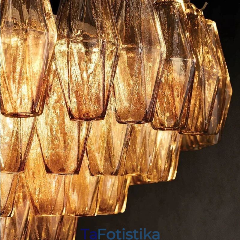 Αμερικανικό Κρεμαστό Φωτιστικό Γυάλινο Φωτιστικό Οροφής Κεχριμπάρι Διάφανο 90cm 14 Φωτιστικά