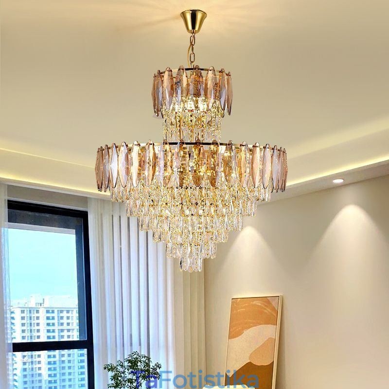 Φωτιστικό Κρεμαστό Κρυστάλλινο Tapered Duplex Διακοσμητικό Φωτιστικό Οροφής 80εκ