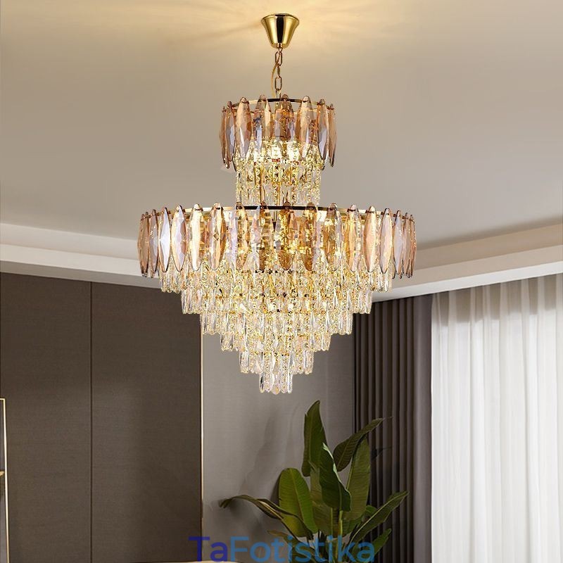 Φωτιστικό Κρεμαστό Κρυστάλλινο Tapered Duplex Διακοσμητικό Φωτιστικό Οροφής 80εκ