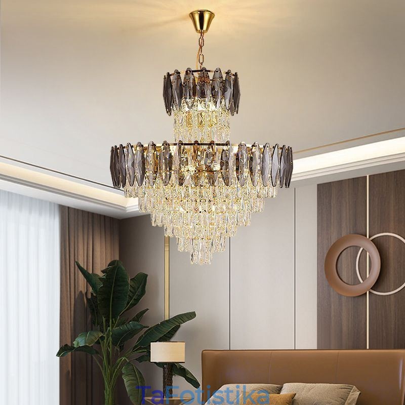 Φωτιστικό Κρεμαστό Κρυστάλλινο Tapered Duplex Διακοσμητικό Φωτιστικό Οροφής 80εκ