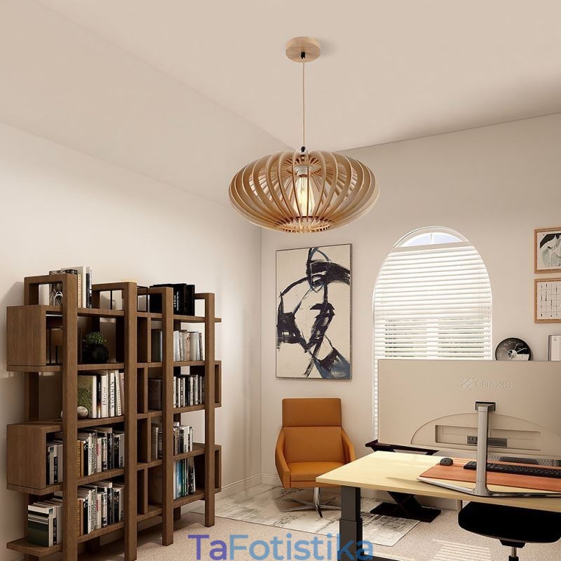 Φωτιστικό οροφής κούτσουρο Basswood 17cm Οβάλ Ξύλινο Αμπαζούρ