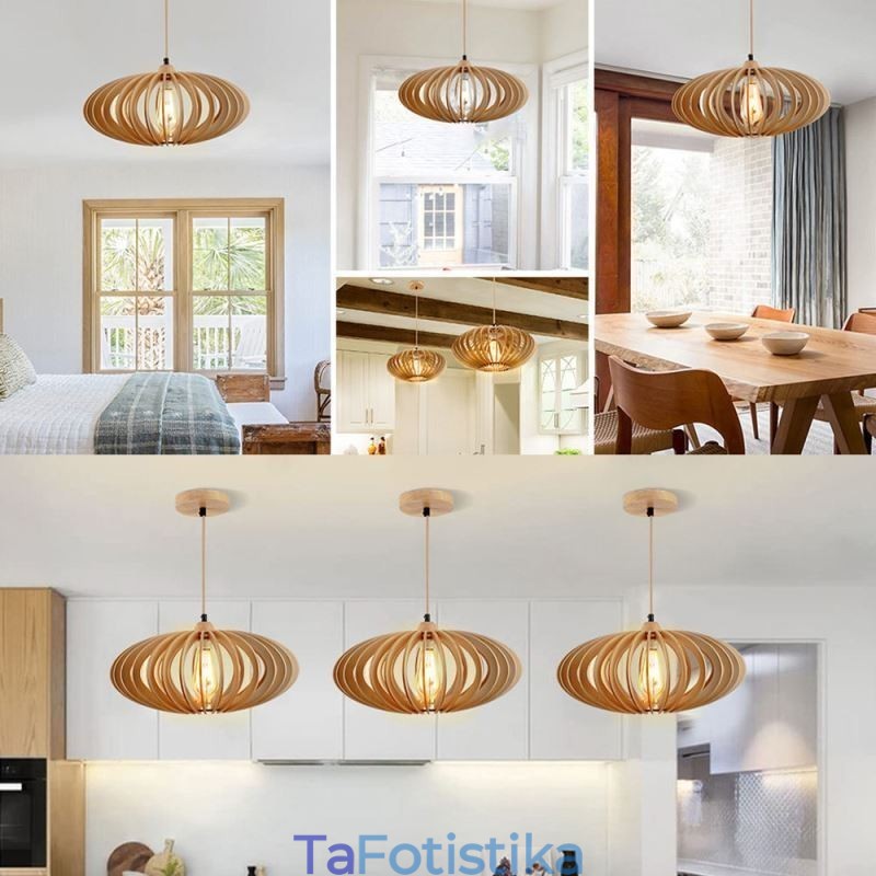 Φωτιστικό οροφής κούτσουρο Basswood 17cm Οβάλ Ξύλινο Αμπαζούρ