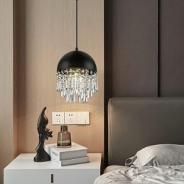 Κρυστάλλινο Κρεμαστό Φούντα Οροφής Φωτιστικό Μαύρο Καπάκι Γλάστρας Αμπαζούρ