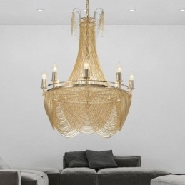 Κρεμαστό Φωτιστικό Αλυσίδας Αλουμινίου Creative Light Πολυτελής Φούντα Διακοσμητικό Ανοιχτό Χρυσό Ασημί