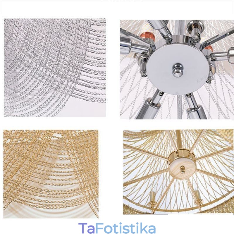 Κρεμαστό Φωτιστικό Αλυσίδας Αλουμινίου Creative Light Πολυτελής Φούντα Διακοσμητικό Ανοιχτό Χρυσό Ασημί