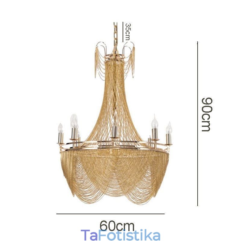 Κρεμαστό Φωτιστικό Αλυσίδας Αλουμινίου Creative Light Πολυτελής Φούντα Διακοσμητικό Ανοιχτό Χρυσό Ασημί