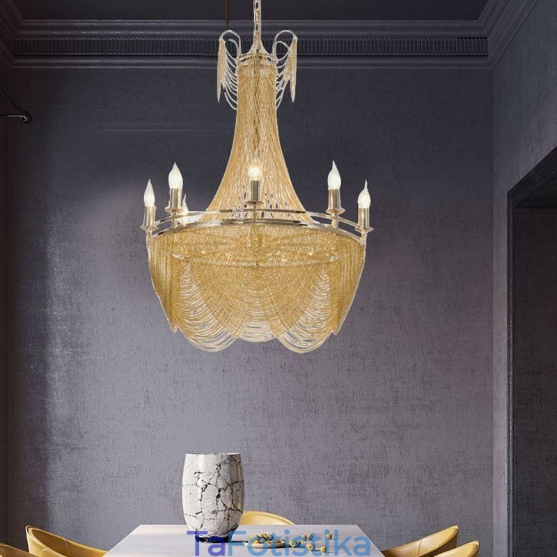 Κρεμαστό Φωτιστικό Αλυσίδας Αλουμινίου Creative Light Πολυτελής Φούντα Διακοσμητικό Ανοιχτό Χρυσό Ασημί