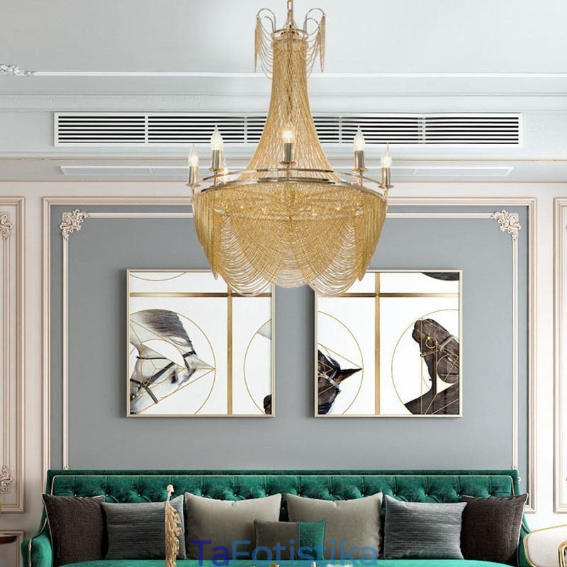 Κρεμαστό Φωτιστικό Αλυσίδας Αλουμινίου Creative Light Πολυτελής Φούντα Διακοσμητικό Ανοιχτό Χρυσό Ασημί