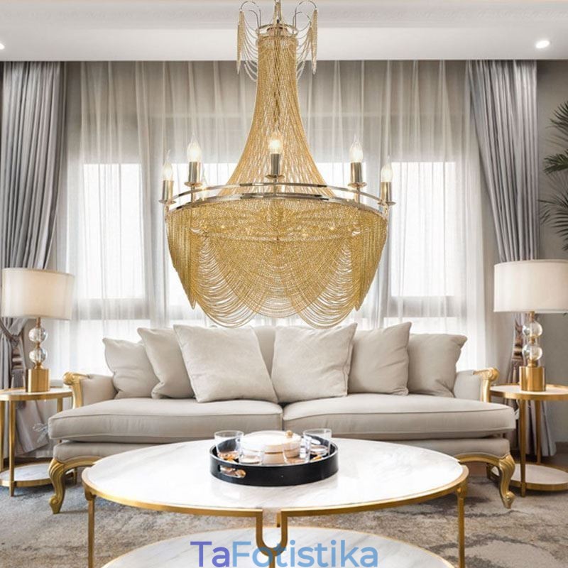 Κρεμαστό Φωτιστικό Αλυσίδας Αλουμινίου Creative Light Πολυτελής Φούντα Διακοσμητικό Ανοιχτό Χρυσό Ασημί
