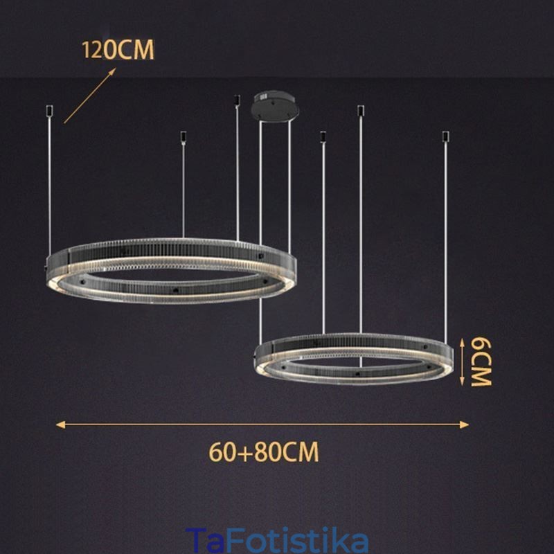 Κρεμαστό Φωτιστικό 60+80CM Διπλό Κύκλο Γυάλινο Φωτιστικό Οροφής Stepless Dimmable with Remote Control