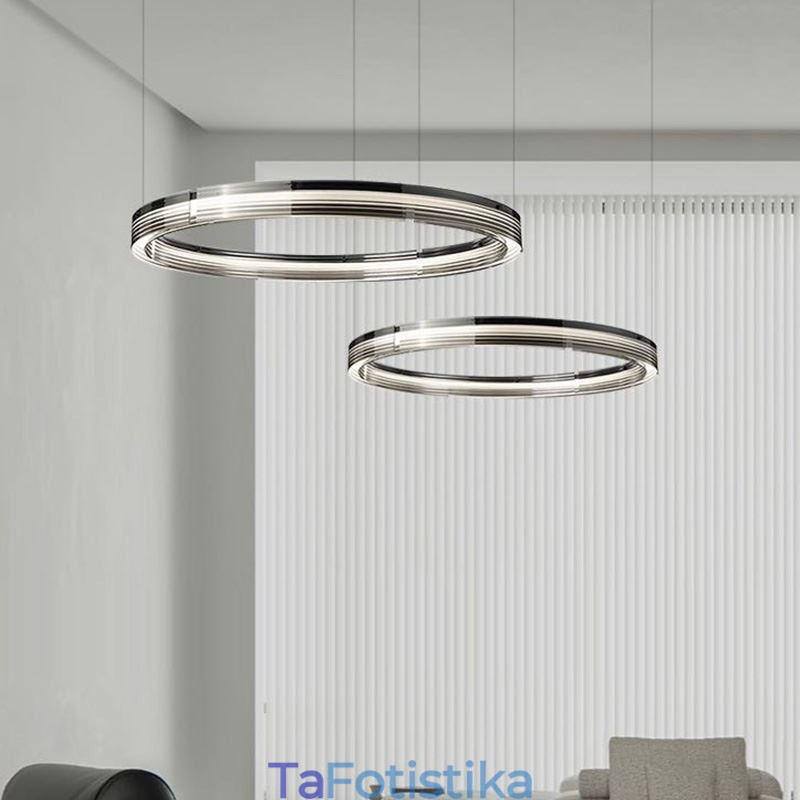 Γυάλινο Φωτιστικό Οροφής 60+80CM Κύκλος Διακόσμηση Κρεμαστό Φωτιστικό Διπλό Κύκλο Τριχρωματικό Ντάμινγκ