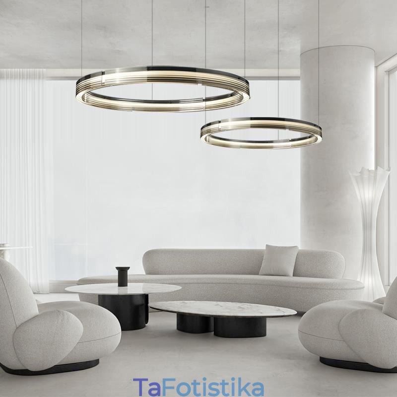 Γυάλινο Φωτιστικό Οροφής 60+80CM Κύκλος Διακόσμηση Κρεμαστό Φωτιστικό Διπλό Κύκλο Τριχρωματικό Ντάμινγκ