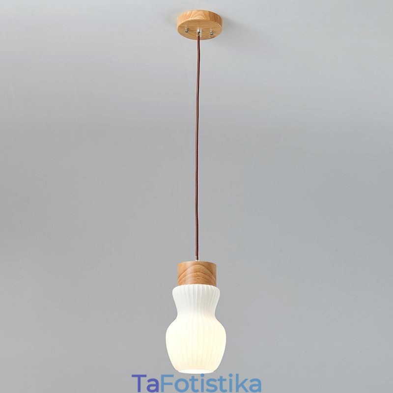 Φωτιστικό κρεμαστό ξύλινο Γιαπωνέζικο Φωτιστικό Γυάλινο Βραστήρα Κρεμαστό Φωτιστικό