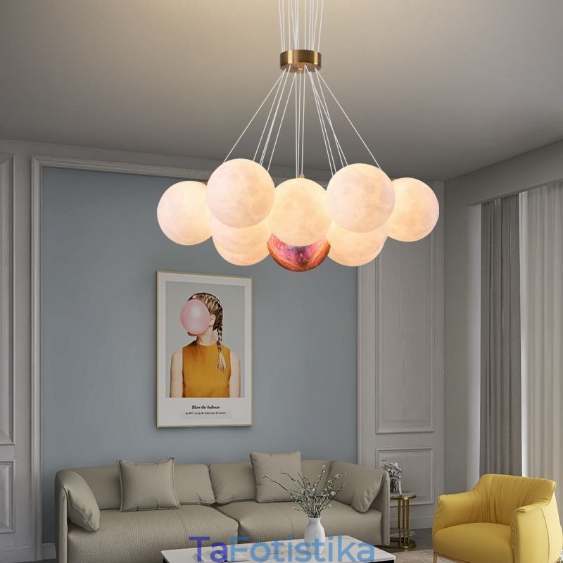 Moon Bubble Chandelier Μοντέρνο 3D Print Balls Κρεμαστό φωτιστικό