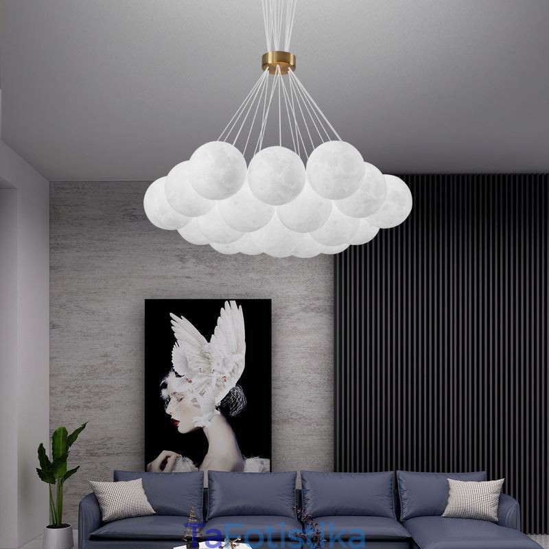 Moon Bubble Chandelier Μοντέρνο 3D Print Balls Κρεμαστό φωτιστικό