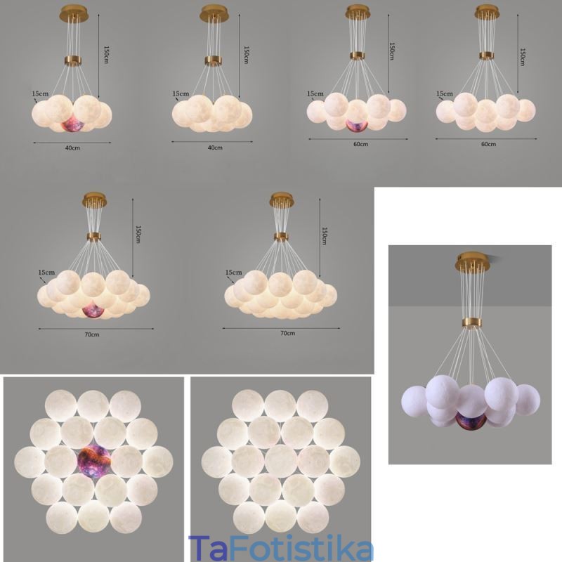 Moon Bubble Chandelier Μοντέρνο 3D Print Balls Κρεμαστό φωτιστικό