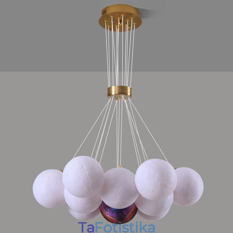 Moon Bubble Chandelier Μοντέρνο 3D Print Balls Κρεμαστό φωτιστικό