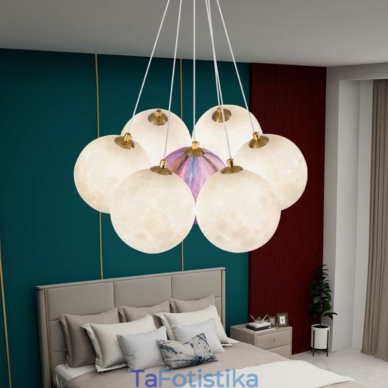 Moon Bubble Chandelier Μοντέρνο 3D Print Balls Κρεμαστό φωτιστικό